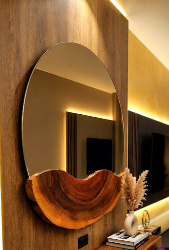 Novaro Live Edge Natural Wood Half-Moon Mirror