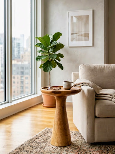 Novaro Sculptural Solid Wood Pedestal Side Table