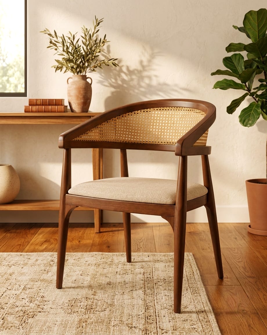 Novaro Curved Cane & Solid Wood Dining Armchair